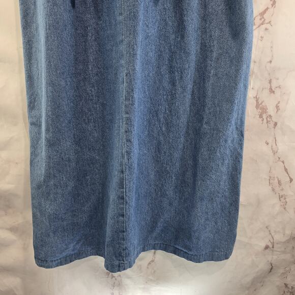 Vintage Denim Dress Womens Medium 90s Maxi Midi Chambray Jean Tank Modest Neiman - Picture 7 of 9
